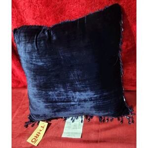 Thro Decorative Pillow Royal Blue 15" Square Beaded Velvet Like Feel 100% Poly